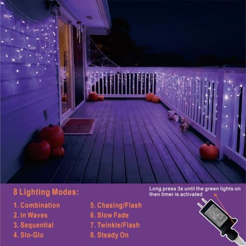 19.6Ft Plug-in 100 LED Connectable Icicle Lights 8 Modes, Timer (Purple), alternate view 2