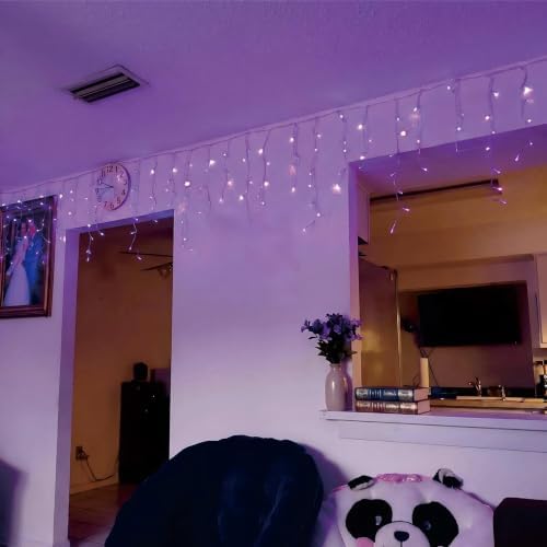 19.6Ft Plug-in 100 LED Connectable Icicle Lights 8 Modes, Timer (Purple), alternate view 4