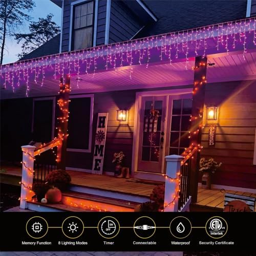 19.6Ft Plug-in 100 LED Connectable Icicle Lights 8 Modes, Timer (Purple), alternate view 6