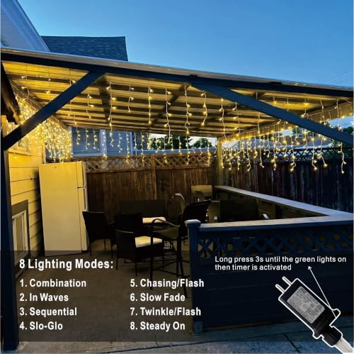 19.6Ft Plug-in 100 LED Connectable Icicle Lights 8 Modes, Timer (Warm White) in Warm White, alternate view 2