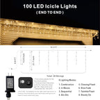 19.6Ft Plug-in 100 LED Connectable Icicle Lights 8 Modes, Timer (Warm White) in Warm White, alternate view 6
