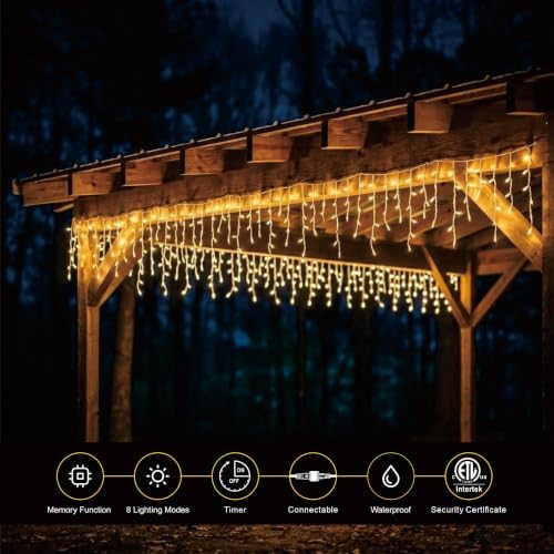19.6Ft Plug-in 100 LED Connectable Icicle Lights 8 Modes, Timer (Warm White) in Warm White, alternate view 7