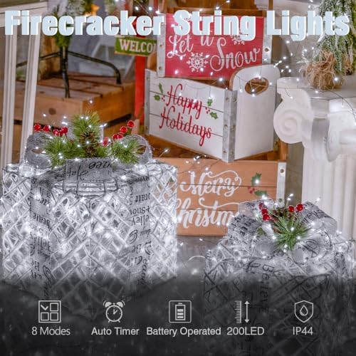 19.7FT 200 LED Battery Operated Firecracker String Lights, Cool White in Cool White, alternate view 2