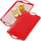 19 Inch Melamine Serving Trays with Handles, Set of 2 Extra Large Red Rectangular Platters for Food, Appetizers