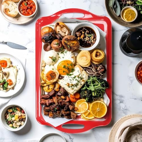 19 Inch Melamine Serving Trays with Handles, Set of 2 Extra Large Red Rectangular Platters for Food, Appetizers, alternate