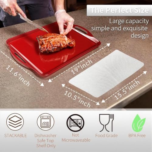 19 Inch Melamine Serving Trays with Handles, Set of 2 Extra Large Red Rectangular Platters for Food, Appetizers, alternate