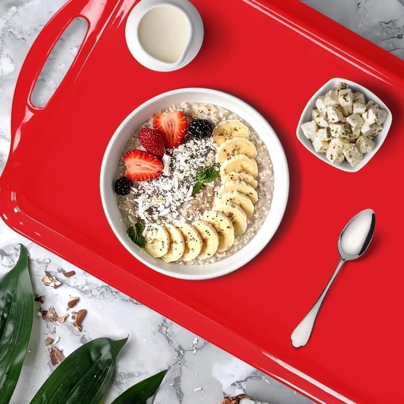 19 Inch Melamine Serving Trays with Handles, Set of 2 Extra Large Red Rectangular Platters for Food, Appetizers, alternate