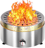 19" Outdoor Propane Fire Pit with Wind Shield, Stainless Steel