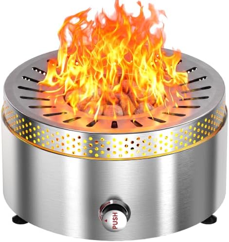 19" Outdoor Propane Fire Pit with Wind Shield, Stainless Steel