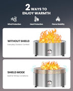 19" Outdoor Propane Fire Pit with Wind Shield, Stainless Steel, alternate view 4