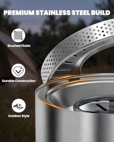19" Outdoor Propane Fire Pit with Wind Shield, Stainless Steel, alternate view 5