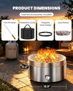19" Outdoor Propane Fire Pit with Wind Shield, Stainless Steel, alternate view 7