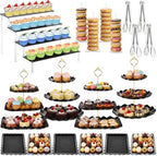 19 Pcs Cupcake Stand Holder Dessert Table Display, Black and Gold in Black and Gold