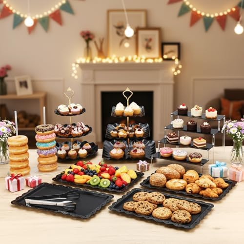 19 Pcs Cupcake Stand Holder Dessert Table Display, Black and Gold in Black and Gold, alternate view 2