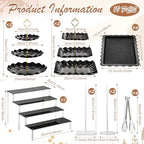 19 Pcs Cupcake Stand Holder Dessert Table Display, Black and Gold in Black and Gold, alternate view 3