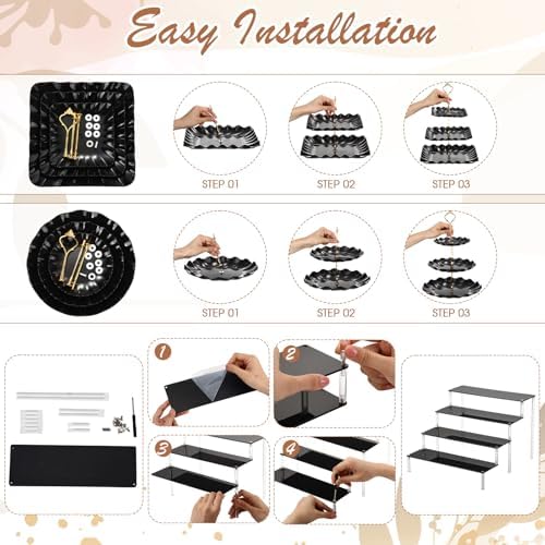 19 Pcs Cupcake Stand Holder Dessert Table Display, Black and Gold in Black and Gold, alternate view 4