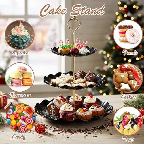 19 Pcs Cupcake Stand Holder Dessert Table Display, Black and Gold in Black and Gold, alternate view 6