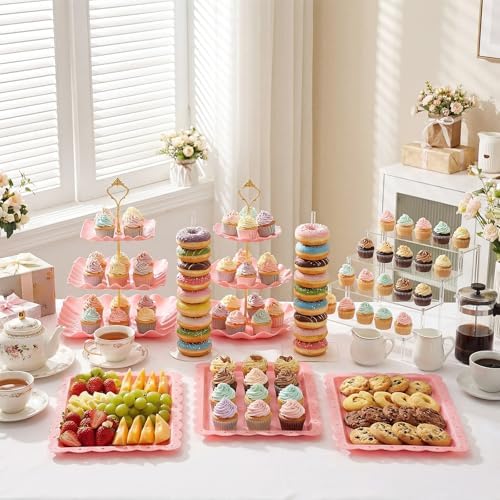 19 Pcs Cupcake Stand Holder Dessert Table Display, Clear and Pink in Clear and Pink, alternate view 2