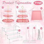 19 Pcs Cupcake Stand Holder Dessert Table Display, Clear and Pink in Clear and Pink, alternate view 3