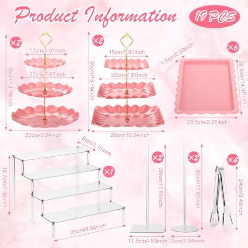 19 Pcs Cupcake Stand Holder Dessert Table Display, Clear and Pink in Clear and Pink, alternate view 3