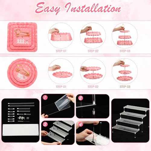 19 Pcs Cupcake Stand Holder Dessert Table Display, Clear and Pink in Clear and Pink, alternate view 5