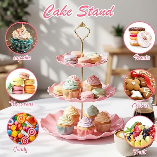 19 Pcs Cupcake Stand Holder Dessert Table Display, Clear and Pink in Clear and Pink, alternate view 6