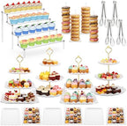19 Pcs Cupcake Stand Holder Dessert Table Display, White and Gold in White and Gold