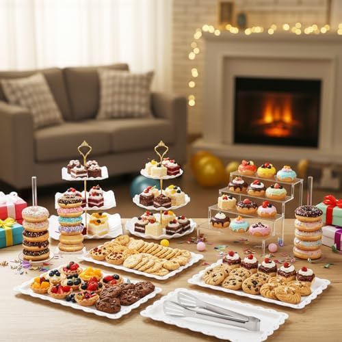 19 Pcs Cupcake Stand Holder Dessert Table Display, White and Gold in White and Gold, alternate view 2