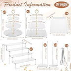 19 Pcs Cupcake Stand Holder Dessert Table Display, White and Gold in White and Gold, alternate view 3