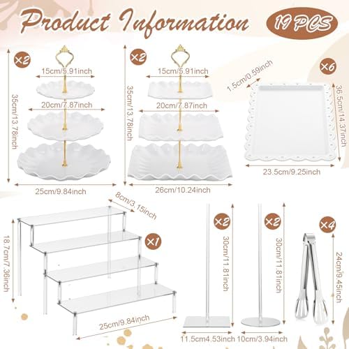 19 Pcs Cupcake Stand Holder Dessert Table Display, White and Gold in White and Gold, alternate view 3