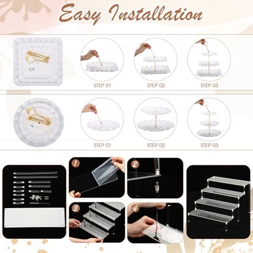 19 Pcs Cupcake Stand Holder Dessert Table Display, White and Gold in White and Gold, alternate view 4