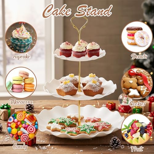 19 Pcs Cupcake Stand Holder Dessert Table Display, White and Gold in White and Gold, alternate view 6