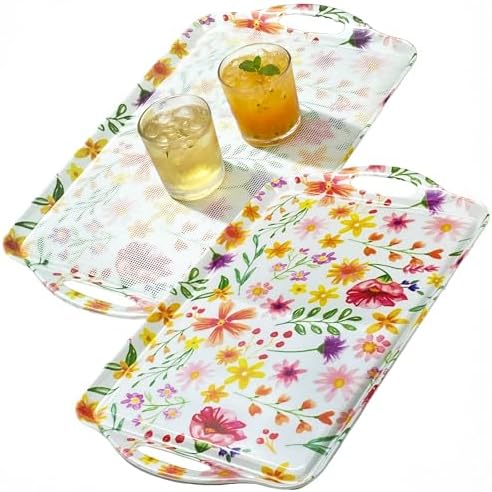 19''x11.6'' Serving Tray with Handle, Extra Large Melamine Serving Platters for Cookie, Cupcakes, Desserts
