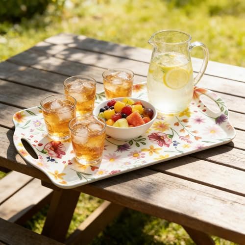 19''x11.6'' Serving Tray with Handle, Extra Large Melamine Serving Platters for Cookie, Cupcakes, Desserts, alternate view 2