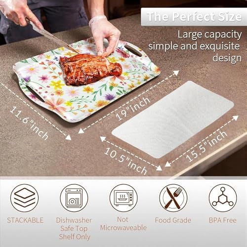 19''x11.6'' Serving Tray with Handle, Extra Large Melamine Serving Platters for Cookie, Cupcakes, Desserts, alternate view 3