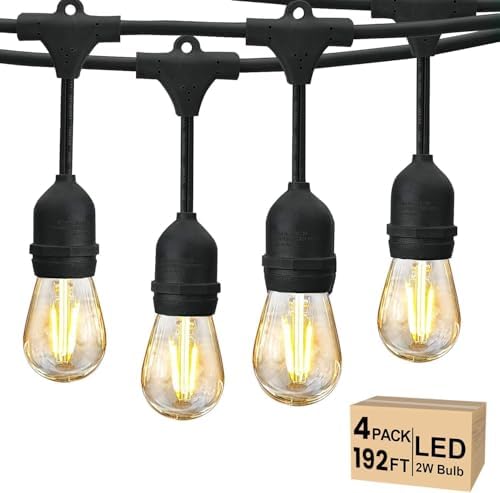 192 FT Outdoor String Lights 2W S14 LED Commercial Grade Waterproof