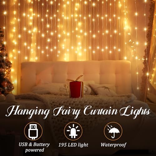 195 LED Curtain Tapestry Lights, 6.5 x 5 ft Backdrop String Lights, 1 Pack in 6.5 x 5 ft, alternate view 2