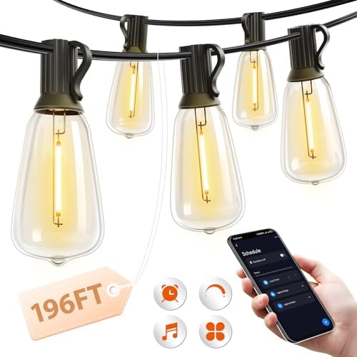 196(49FT*4) Outdoor String Lights with APP LED Edison Waterproof