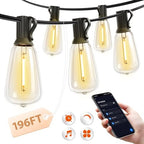 196(49FT*4) Outdoor String Lights with APP LED Edison Waterproof