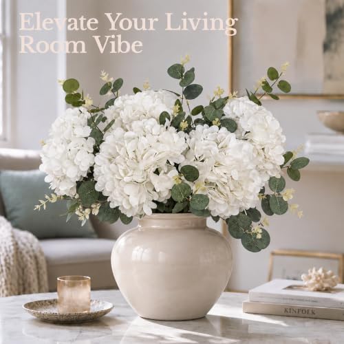 196-Petal Artificial Hydrangea Flowers & 9-Branch Eucalyptus Arrangement, alternate view 7