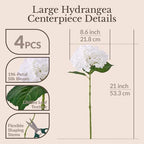 196-Petal Real Touch White Hydrangea Artificial Flowers, 4PCS, 21" Stems in 4 Ivory, alternate view 2