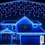 19FT Christmas Icicle Lights Outdoor Connectable Blue