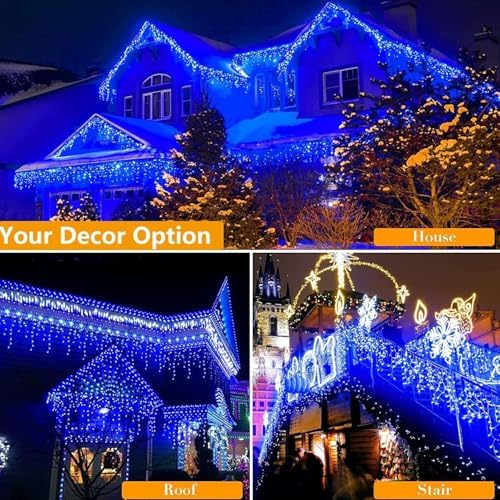 19FT Christmas Icicle Lights Outdoor Connectable Blue, alternate view 6