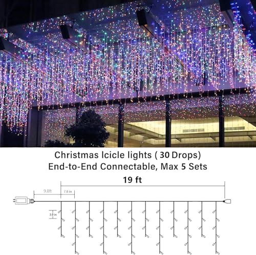 19FT Christmas Icicle Lights Outdoor Connectable Multicolor, alternate view 3