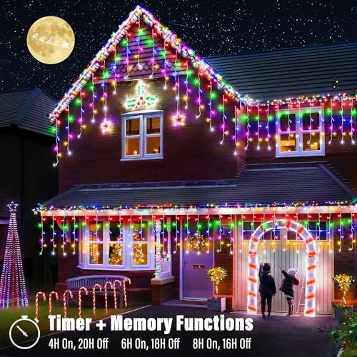 19FT Christmas Icicle Lights Outdoor Connectable Multicolor, alternate view 7