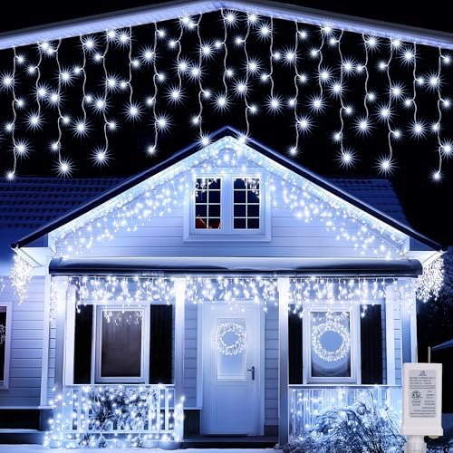 19FT Christmas Icicle Lights Outdoor Connectable White