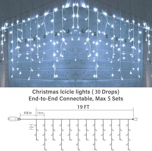 19FT Christmas Icicle Lights Outdoor Connectable White, alternate view 3