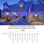 19FT Christmas Icicle Lights Outdoor Connectable White & Blue, alternate view 3