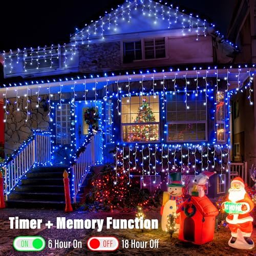 19FT Christmas Icicle Lights Outdoor Connectable White & Blue, alternate view 4