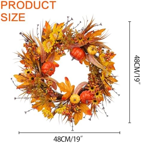 19In Fall Wreaths Front Door Decor for Home Autumn Thanksgiving, alternate view 2